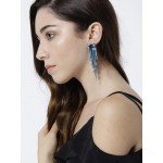 Blue Silver-Plated Tasselled Contemporary Drop Earrings 35176