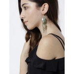 Green & Off-White Gold-Plated Handcrafted Contemporary Drop Earrings 35177