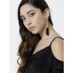 Black Gold-Plated Handcrafted Tasselled Floral Drop Earrings 35197