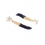 Black Gold-Plated Handcrafted Tasselled Floral Drop Earrings 35197