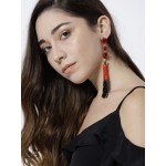 Red & Black Gold-Plated Handcrafted Tasselled Contemporary Drop Earrings 35205