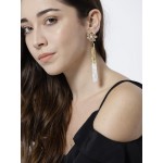 White Gold-Plated Handcrafted Tasselled Floral Drop Earrings 35214