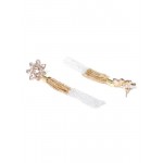 White Gold-Plated Handcrafted Tasselled Floral Drop Earrings 35214