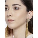 Gold-Plated Stone-Studded Handcrafted Tasselled Floral Drop Earrings 35215