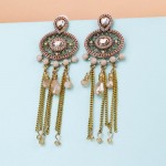 Arihant Peach Coloured Antique Beaded Handcrafted Drop Earrings 35227