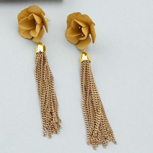 Arihant Beige Handcrafted Tasseled Floral Drop Earrings 35235