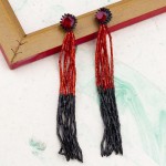 Arihant Red And Black Beaded Tasselled Handcrafted Drop Earrings 35242