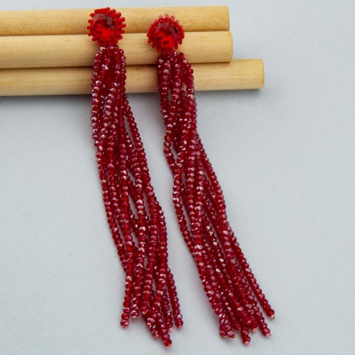 Arihant Red Beaded And Tasselled Handcrafted Contemporary Drop Earrings 35247