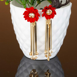 Arihant Red Stone Studded Handcrafted Floral Drop Earrings 35248