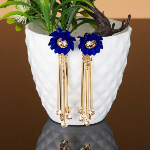 Arihant Navy Blue Handcrafted Floral Drop Earrings 35249