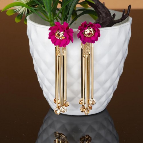 Arihant Pink Stone Studded Handcrafted Floral Drop...
