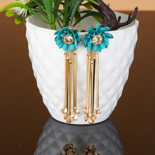 Arihant Turquoise Blue Handcrafted Floral Drop Ear...