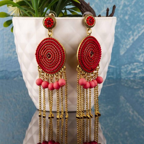 Arihant Red Handcrafted Circular Drop Earrings 35261