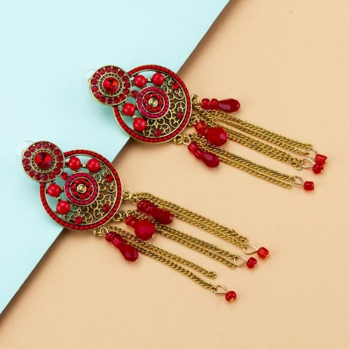 Arihant Red Handcrafted Circular Drop Earrings 35270