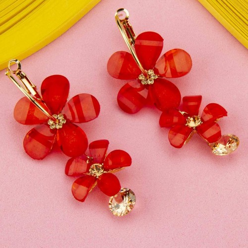 Arihant Red Handcrafted Floral Drop Earrings 35294
