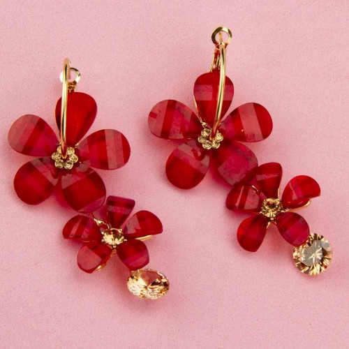 Arihant Red Handcrafted Floral Drop Earrings 35299