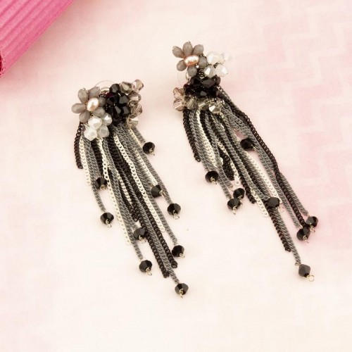 Arihant Black And White Beaded Handcrafted Contemporary Drop Earrings 35310