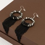 Arihant Black And Off White Silver Plated Beaded Handcrafted Circular Drop Earrings 35318