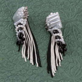 Arihant Black And Grey Beaded Handcrafted Contemporary Drop Earrings 35320