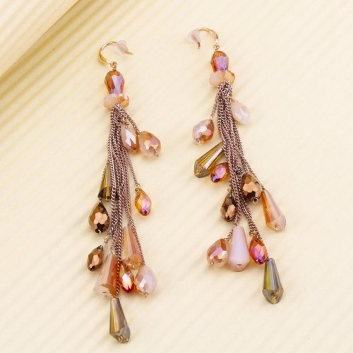 Arihant Peach Coloured And Beige Beaded Handcrafted Drop Earrings 35324