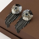 Arihant Grey And Black Tasselled Handcrafted Contemporary Drop Earrings 35331