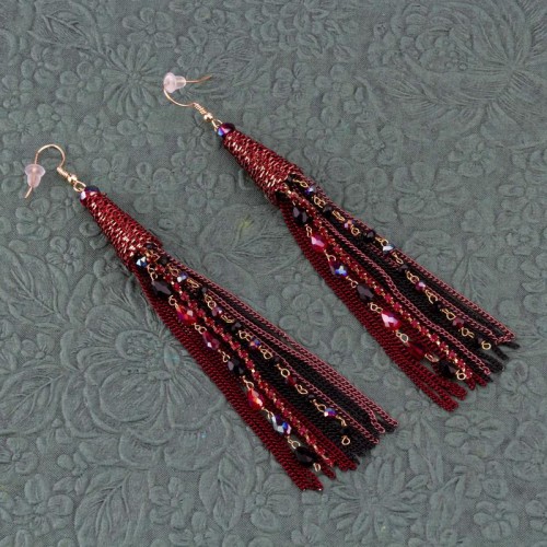 Arihant Maroon Handcrafted Tasselled Drop Earrings...
