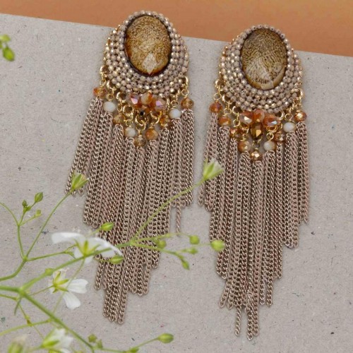 Arihant Beige Gold-Plated Handcrafted Circular Dro...