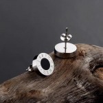 Arihant Stainless Steel Silver Plated Roman Numerals Black Center Anti Tarnish Stud Earrings