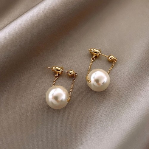 Arihant Stainless Steel Gold Plated Contemporary Pearl Hanging Earrings