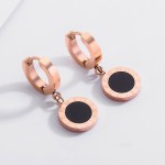 Arihant Rose Gold Plated Stainless Steel Circular Roman Numerals Drop Earrings