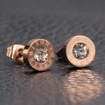 Arihant Rose Gold Plated Stainless Steel Circular CZ Studded Roman Numerals Stud Earrings