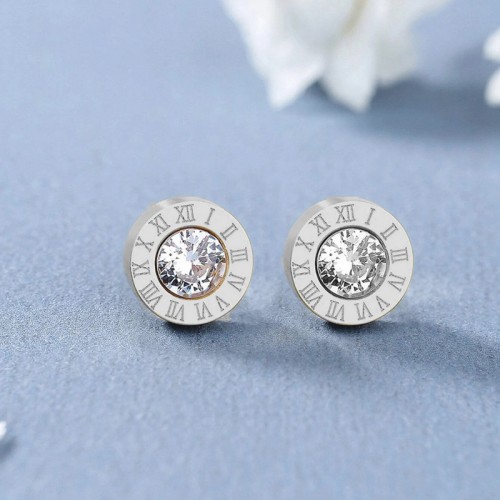 Arihant Silver Plated Stainless Steel Circular CZ Studded Roman Numerals Stud Earrings