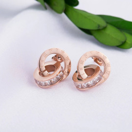 Arihant Rose Gold Plated Stainless Steel Circular CZ Studded Roman Numerals Hoop Earrings