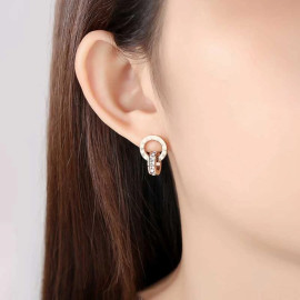 Arihant Rose Gold Plated Stainless Steel Circular CZ Studded Roman Numerals Hoop Earrings