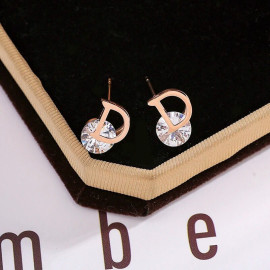 Arihant Rose Gold Plated Stainless Steel CZ studded Alphabetical Letter "D" Stud Earrings