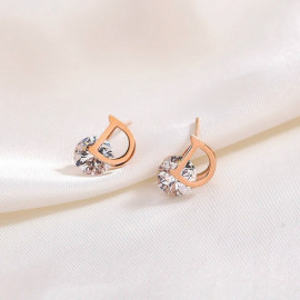 Arihant Rose Gold Plated Stainless Steel CZ studded Alphabetical Letter "D" Stud Earrings