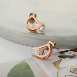 Arihant Rose Gold Plated Stainless Steel CZ studded Alphabetical Letter "D" Stud Earrings