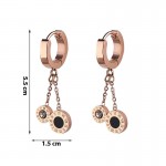 Arihant Rose Gold Plated Stainless Steel Circular CZ Studded Roman Numerals Dual Drop Earrings