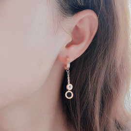 Arihant Rose Gold Plated Stainless Steel Circular CZ Studded Roman Numerals Dual Drop Earrings