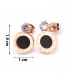 Arihant Rose Gold Plated Stainless Steel CZ Studded Black Center Roman Numerals Stud Earrings