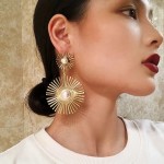 Arihant Gold Plated Dual Sun Shaped Korean Pearl Drop Earrings