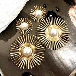 Arihant Gold Plated Dual Sun Shaped Korean Pearl Drop Earrings