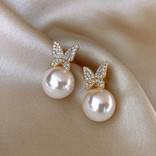 Arihant Gold Plated AD and Pearl Butterfly Korean Drop Earrings