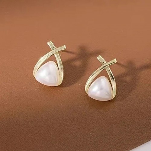Arihant Gold Plated Amazing Korean Triangular Pearl Stud Earrings