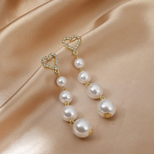 Arihant Gold Plated Korean AD and Pearl Heart themed Drop Earrings