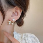 Arihant Gold Plated Korean Dual Pearl Butterfly Stud Earrings