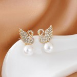 Arihant Gold Plated Korean AD Swan Pearl Stud Earrings