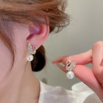 Arihant Gold Plated Korean AD Swan Pearl Stud Earrings