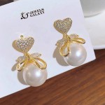 Arihant Gold Plated Korean AD Heart themed Pearl Drop Earrings