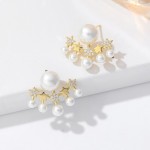 Arihant Gold Plated Korean Five-Stars AD Pearl Stud Earrings